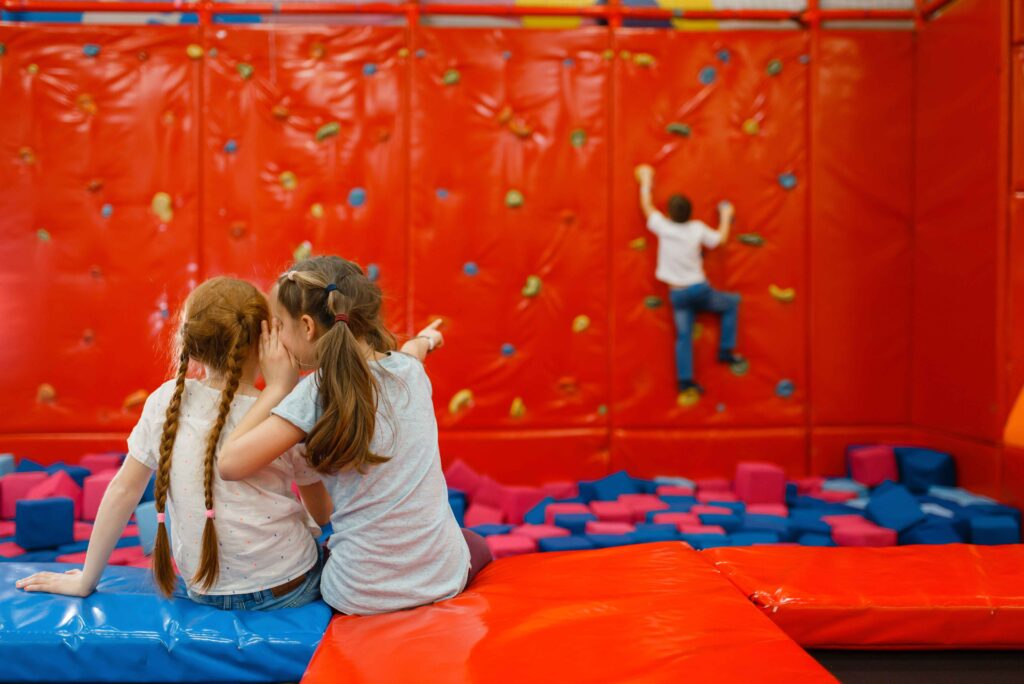 Kids Are Playing on Climbing Wall